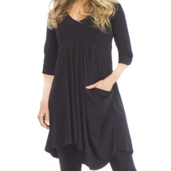 Sympli Tops - Sympli Women's Black Soft Pocket Tunic 3/4 Sleeve - Size 10